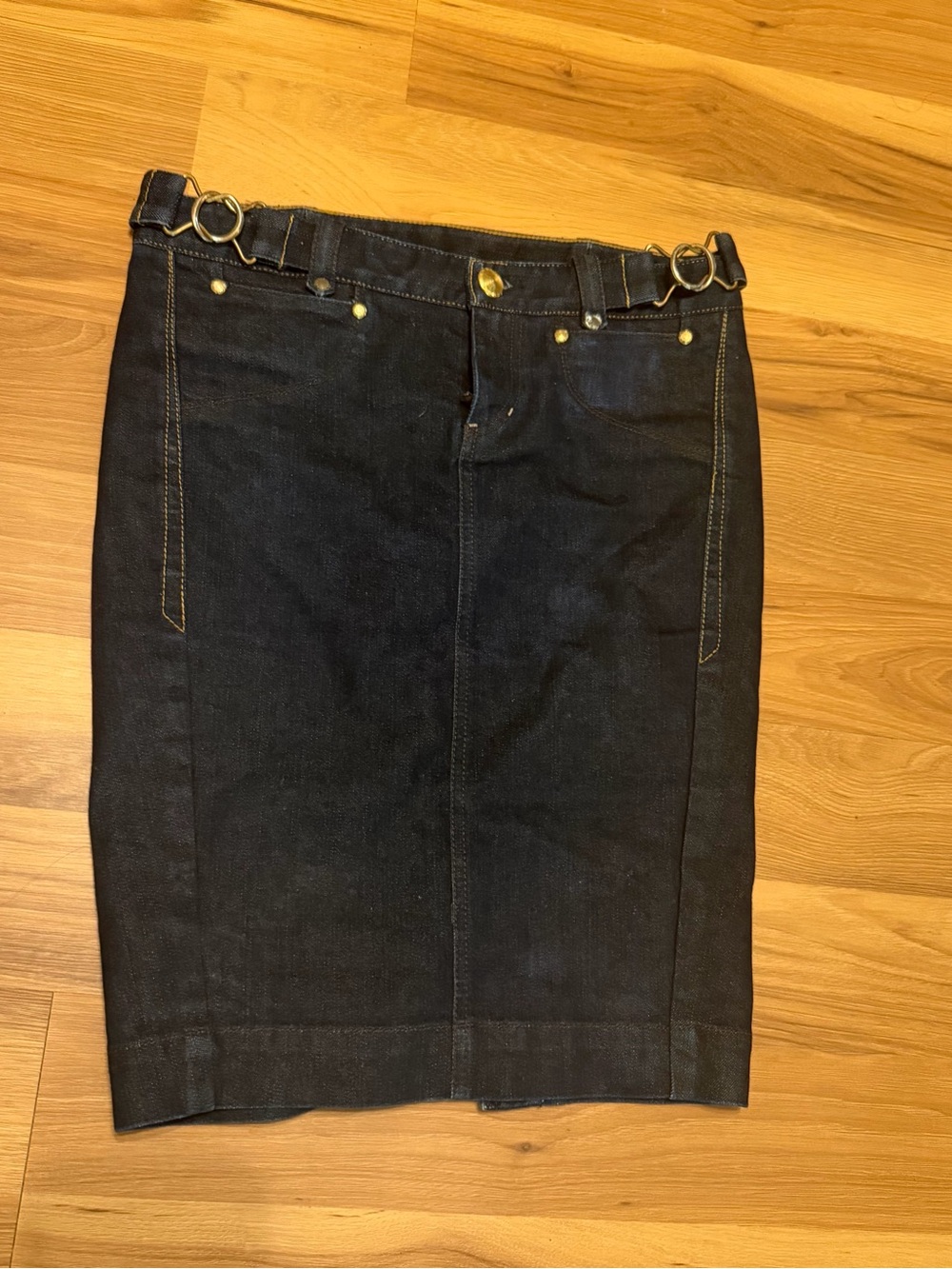 Armani Exchange Dark Indigo Denim Pencil Skirt with Gold Hardware